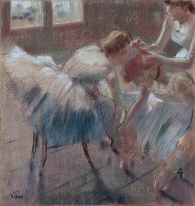 Trois danseuses se préparant pour le cours, vers 1880