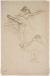 Deux études de danseuses. En haut, danseuse debout sur la jambe gauche ; en bas, danseuse penchée en avant vue de dos