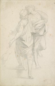 Deux figures debout sur un escalier (d