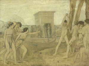 Jeunes filles spartiates défiant des garçons, c.1860