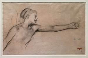 Jeune fille spartiate (étude pour « Petites filles spartiates provoquant des garçons »). Vers 1860-1862. Crayon noir, graphite, estompes sur papier calque - Edgar Degas