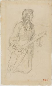 Jeune femme jouant du mandoline, étude pour le portrait de Mlle Fiocre dans le ballet "La Source" - Edgar Degas