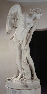 Cupidon sculptant son arc à partir de la massue d