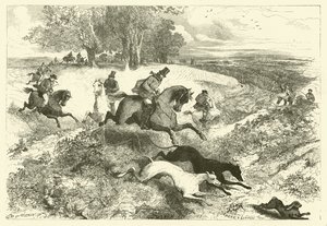 Course de lièvres en Angleterre (gravure) - Edmond (after) Morin
