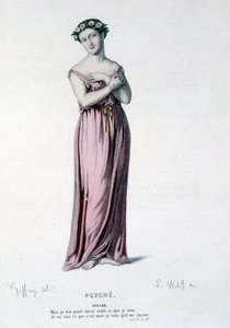 Le personnage de Psyché dans la tragi-comédie et ballet Psyché, Molière et Corneille - Théâtre complet : (Collection de pièces de Corneille) dessin de Geffroy, gravure de L. Wolff - éd. Laplace, Sanchez et Cie, Paris 1884