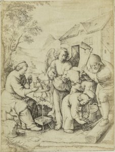 Reproduction photographique de la gravure Les copeaux par Hieronymus Wierix