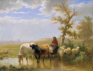 Vaches et moutons - Edmond Jean Baptiste Tschaggeny