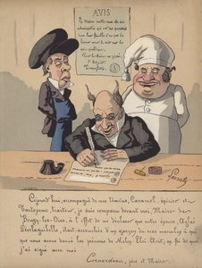 Un maire écrivant un avis (lithographie en couleur) - Edmond Lavrate