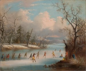 Indiens jouant au lacrosse sur la glace - Edmund C. Coates