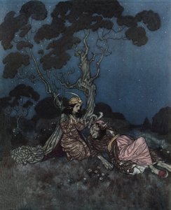 La Belle et la Bête : la Belle effrayée par la Bête gît près d