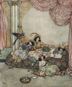 Barbe bleue : La jeune épouse de Barbe Bleue, Fatima, invite ses amies chez elle pendant que son mari est en voyage, vers 1910