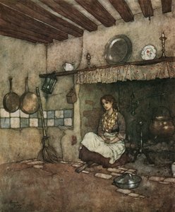 Cendrillon : la jeune Cendrillon assise parmi les cendres dans la cheminée, vers 1910 - Edmund Dulac