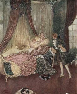 La belle au bois dormant : le prince charmant découvre la fille endormie, c.1910