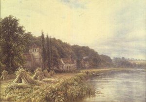 Village au bord de la rivière avec des pêcheurs - Edmund George Warren