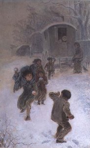 Enfants gitans jouant à la bataille de boules de neige - Edmund Richard White