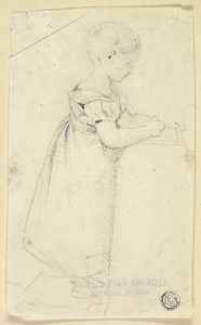 Petite fille debout à son bureau et écrivant - Edmund Thomas Parris