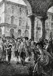 Rencontre sous les arcades de Turin, illustration pour La tempête, Satet, Turin - Edoardo Calandra