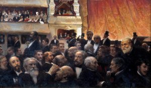 Entracte, une première à la Comédie Française Parmi les spectateurs : dans la baignoire, Henri Rochefort et Léon Gambetta, dans la loge d