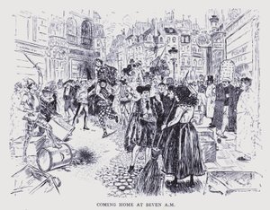 Paris bohème : Rentrer à la maison à sept heures du matin (litho)