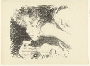 Tête de femme fumant une cigarette et les yeux fermés - Edouard Crébassa