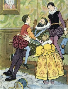 Le roi de France Henri IV jouant avec ses enfants (1553-1610) Illustration par Edouard Zier dans « Nos-Gloriers-Nationales » 1920 Collection privée