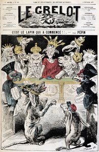 Le lapin démasqué ! - Caricature sur le conflit franco-allemand, un chien portant un casque prussien dénonce un lapin portant un képi de l