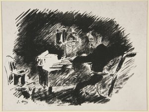 Sous la lampe, première illustration de la traduction par Mallarmé du « Corbeau » de Poe - Édouard Manet