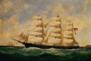 Le navire à voile américain, Servia au large du Havre - Edouard Marie Adam