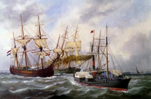 Deux trois-mâts remorqués par Le Neptune au Havre en 1882