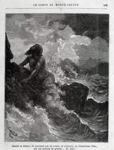Dantès évadé à la nage - Gravure par Riou, dans «Le Comte de Monte-Cristo» par A. Dumas, éd. Jules Rouff & Cie - Edouard Riou