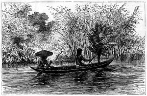 Pirogue dans le fleuve Essequibo, Guyana, 19ème siècle