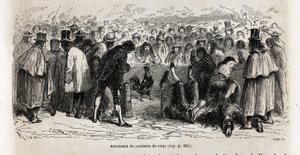 Combattants autour de la cancha de gallos à Cuzco - Edouard Riou