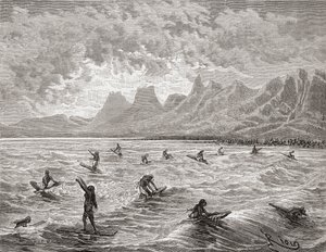 Hawaïens surfant, illustration de 