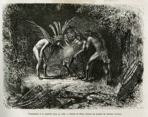 Fumigation médicale avec des cigarettes chez les Indiens Roucouyan (illustration de l