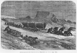 Tirant les traîneaux à travers la banquise, illustration de 