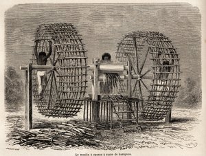 Le moulin à broyer la canne à sucre de Sarayacu (Pérou), dessin de Riou, pour illustrer le voyage de Paul Marcoy de l