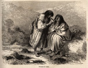 Vendeurs de tabac, maquillés selon la tradition de la tribu des Antis (Pérou), dessin de Riou, illustrant le voyage de Paul Marcoy de l