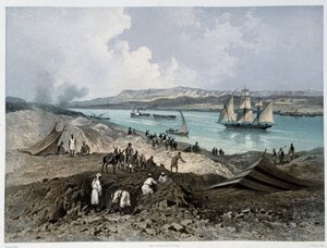 Vue du canal dans "Inauguration du canal de Suez" par G. Nicole. 1869 - Edouard Riou