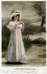 Jeune femme recevant une lettre de son bien-aimé qui est au front, Carte postale - Edouard Stebbing