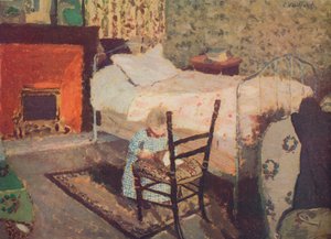 Enfant jouant : Annette Roussel devant une chaise en bois, vers 1900, vers 1932