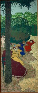 Petites filles jouant ; de la série de Vuillard sur les jardins publics (peinture sur toile)