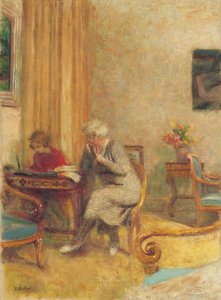 Madame Hessel et Lulu dans le petit salon des Clayes, c.1934-1935 - Edouard Vuillard