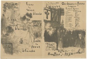 Couverture de programme avec publicité pour La Revue Blanche et annonce de la pièce Au-dessus des forces humaines
