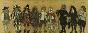 Études de costumes pour les neuf personnages de La Coupe Enchantée par Jean de la Fontaine - Edouard Vuillard
