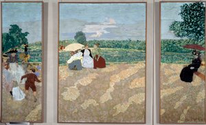 Les jardins publics : Les nourrices, La conversation et le parapluie rouge - Edouard Vuillard