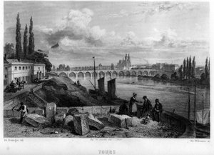 Vue de la ville de Tours, Indre-et-Loire, Centre, France. Gravure par Willmann dans "La France ancienne et moderne" par Jean-Bernard Mary-Lafon - Edouard Willmann
