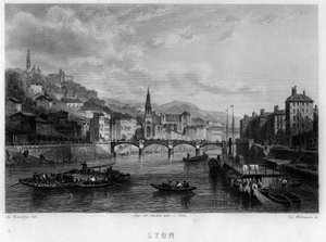 Vue de la ville de Lyon, département du Rhône, région Rhône-Alpes, France. Gravure par Willmann dans « La France ancienne et moderne » de Jean-Bernard Mary-Lafon - Edouard Willmann