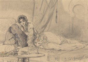 Une femme du Moyen-Orient allongée dans un cadre exotique
