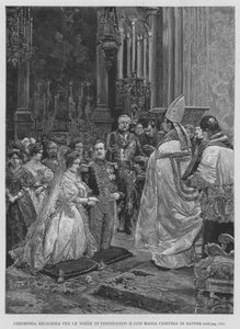 Cérémonie religieuse pour le mariage de Ferdinand II avec Marie-Christine de Savoie - Edouardo Matania