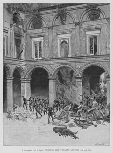 Le 15 mai 1848 à Naples, incendie du Palazzo Gravina - Edouardo Matania